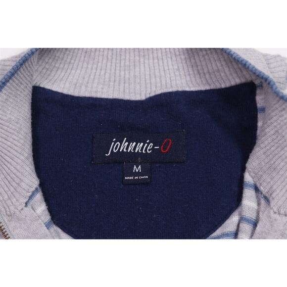 Johnnie-O Gray Striped Cotton Silk Knit Quarter 1/4 Zip Pullover Sweater Medium - Picture 5 of 7